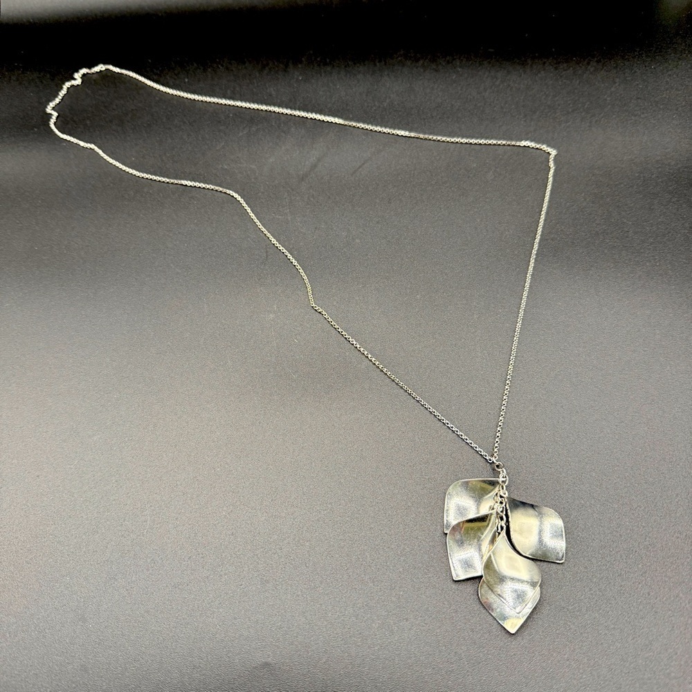 Long Silver-tone Leaf Pendant Necklace